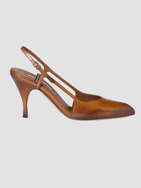 Miu Miu Shoes - Miu Miu Tan Brown Leather Slingback Pointed-Toe Heels